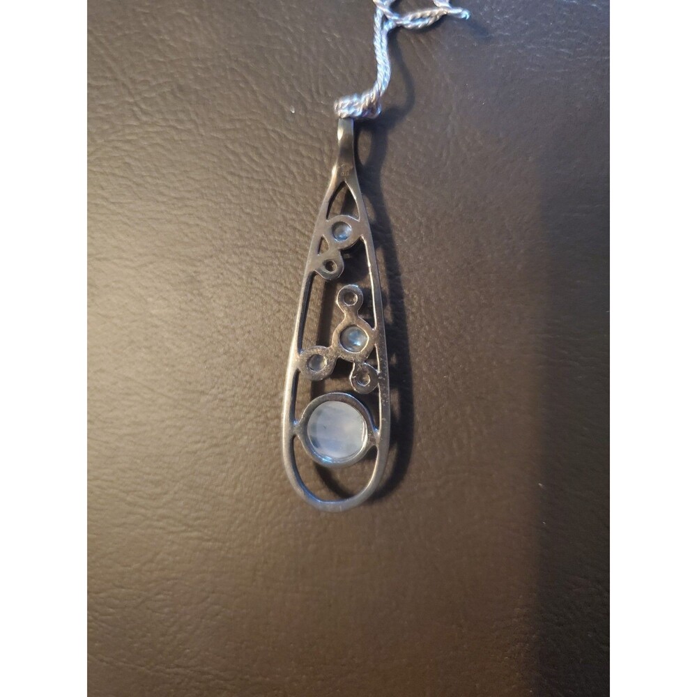 Starborn Creations 925 Sterling Silver Rainbow Moonstone And White Topaz Pendant - Picture 2 of 7